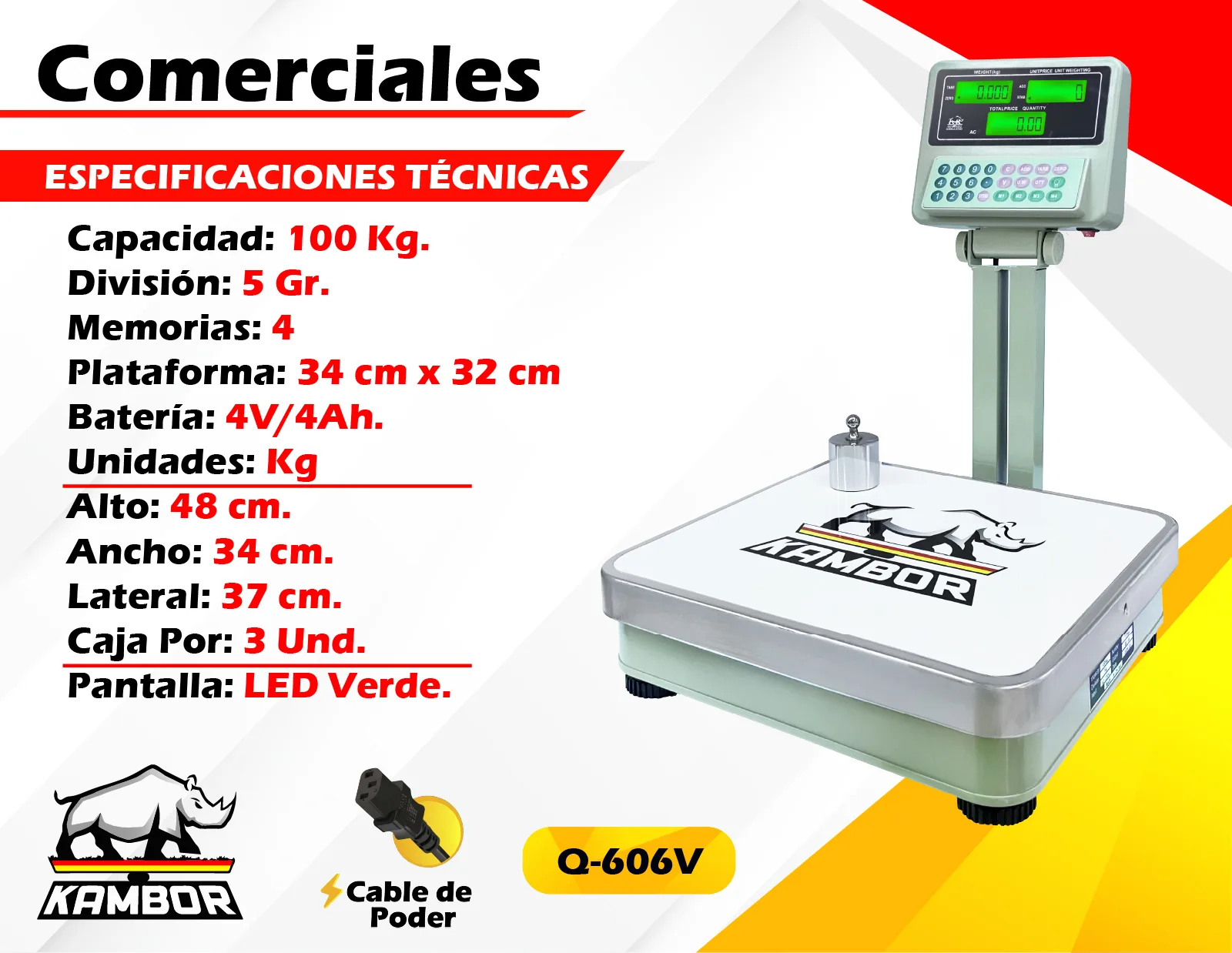 Balanza Comercial 100 kg Q-606V — imagen 2