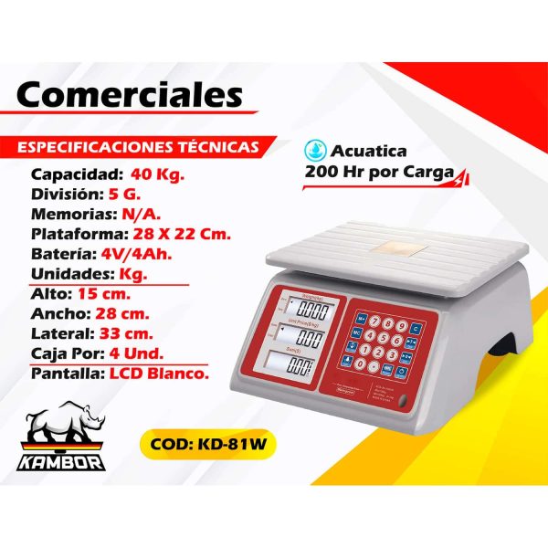 Balanza Comercial 40 Kg KD-81W 2 Balanza Comercial 40 Kg KD-81W - Image 2